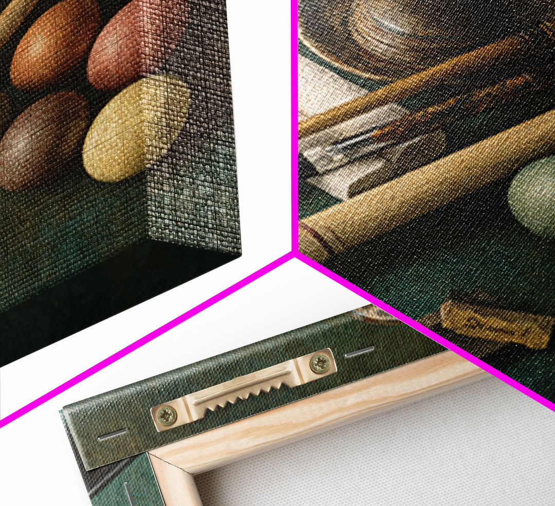 Pool Cue and Chalk on Green Felt Canvas Print, Game Room Art, Neutral Decor, Game Room Decor, Oil Painting, Play, Wall Art, GRA-1x1-82