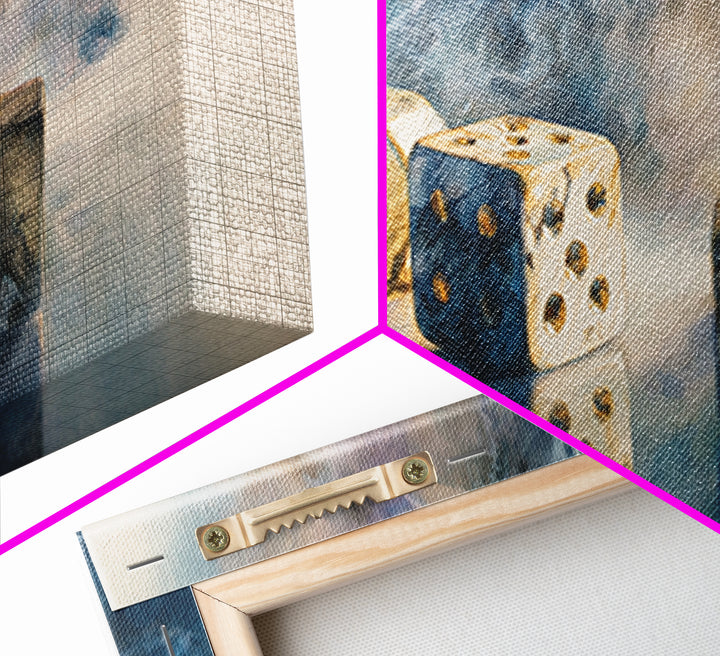 Tabletop Dice Rolling Through Dramatic Light Canvas Print, Game Room Art, Classroom Decor, Game Room Decor, Fine Art, Play, GRA-2x1-61