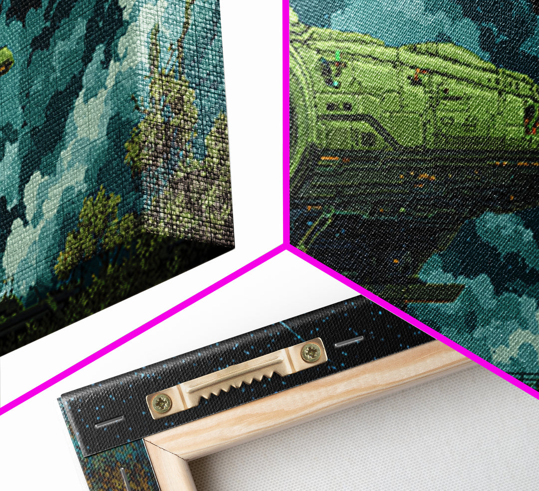Arcade Spaceship Pixel Art Scene Canvas Print, Game Room Art, African American Art, Game Room Decor, Play, Kids Room Wall Art, GRA-2x1-63