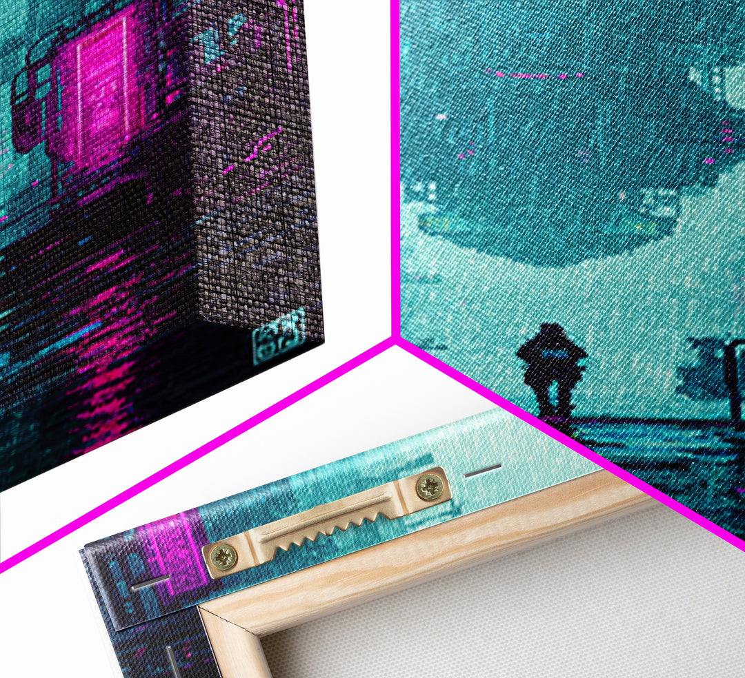 Arcade Spaceship Pixel Art Scene Framed Canvas Print, Game Room Art, Canvas Art, Game Room Decor, Play, Living Room Art, GRA-2x3-75