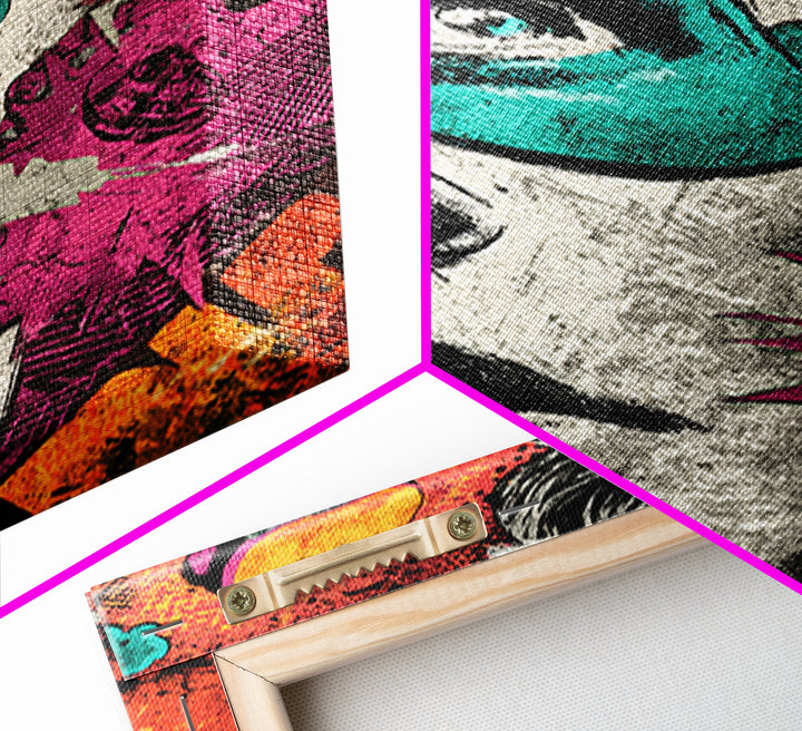 Comic Style Explosion with Game Icons Canvas Print, Game Room Art, Trendy Wall Art, Game Room Decor, Oil Painting, Play, GRA-2x3-95