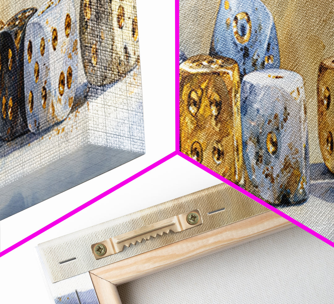 Tabletop Dice Rolling Through Dramatic Light Canvas Print, Game Room Art, African American Art, Game Room Decor, Fine Art, Play, GRA-3x1-33