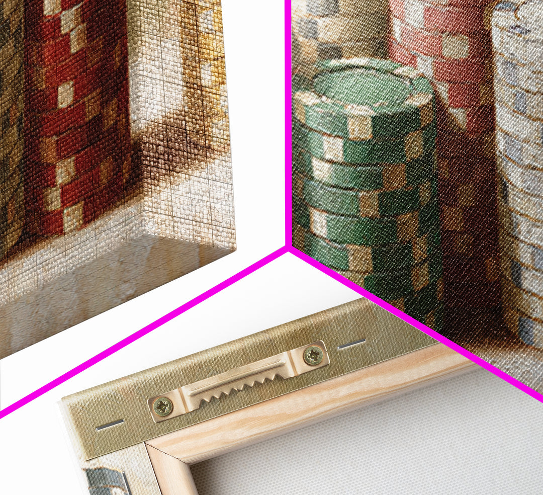 Poker Chips Stacked Like Casino Still Life Canvas Print, Game Room Art, Textured Painting, Game Room Decor, Oil Painting, Play, GRA-3x1-95