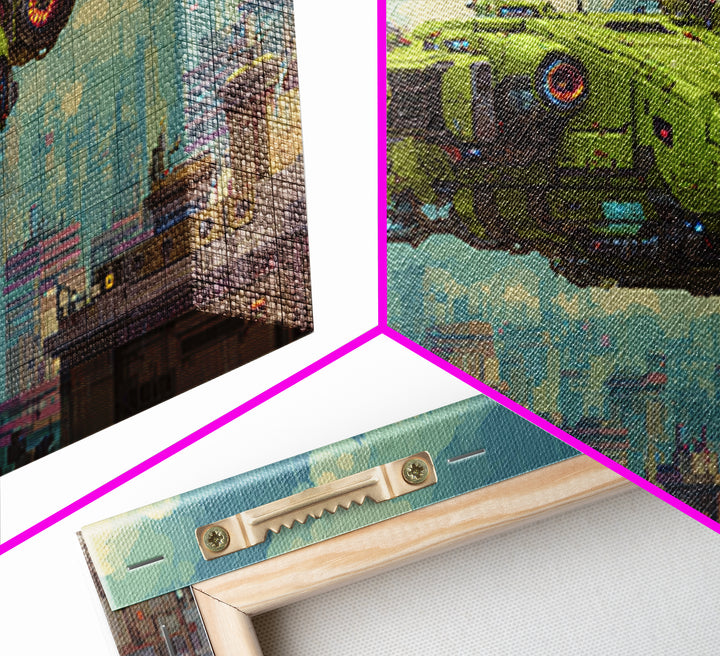 Arcade Spaceship Pixel Art Scene Framed Canvas Print, Game Room Art, Black Woman Art, Game Room Decor, Fine Art, Play, GRA-3x2-23