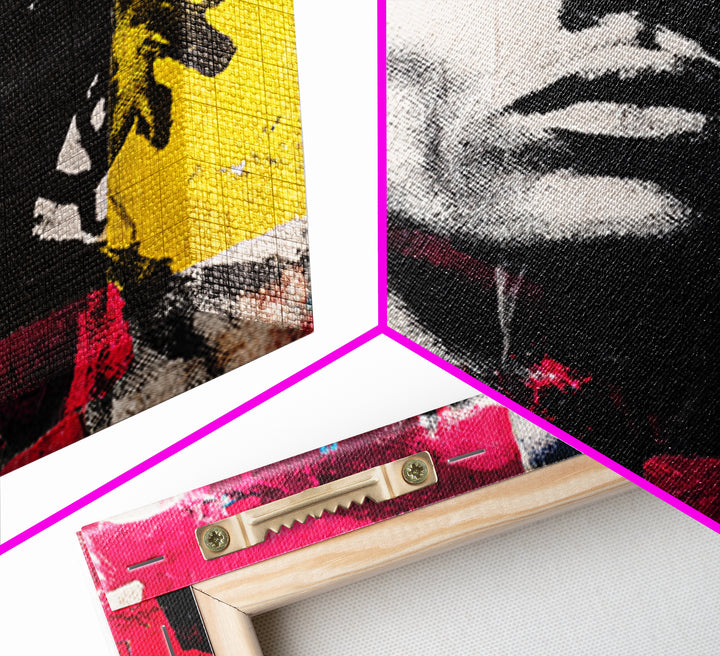 Stencil Portrait with Red and Black Contrast Framed Canvas Print, Graffiti Art, Art, Living Room Decor, Fine Art, Street, GRF-1x1-12