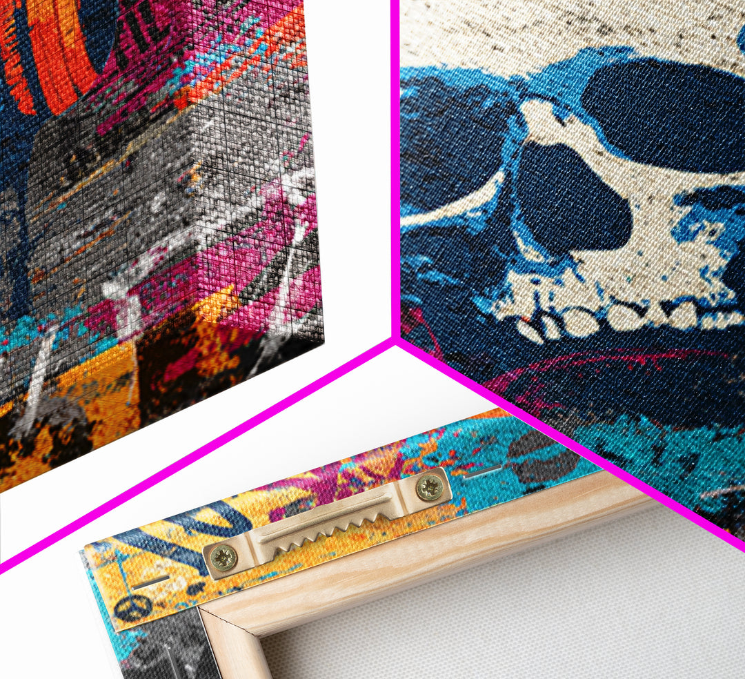 Skull and Headphones Mural Composition Framed Canvas Print, Graffiti Art, Abstract Art, Living Room Decor, Fine Art, Street, GRF-1x1-47