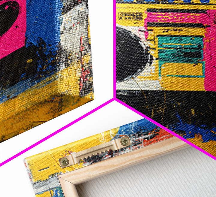 Boombox and Cassette Tape Framed Canvas Print, Graffiti Art, Gallery Decor, Living Room Decor, Fine Art, Street, Wall Art, GRF-1x1-62