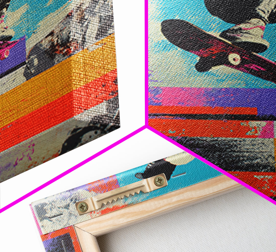 Bright Skateboard Ramp Color Fields Framed Canvas Print, Graffiti Art, Wall Sculpture, Living Room Decor, Fine Art, Street, GRF-1x1-72