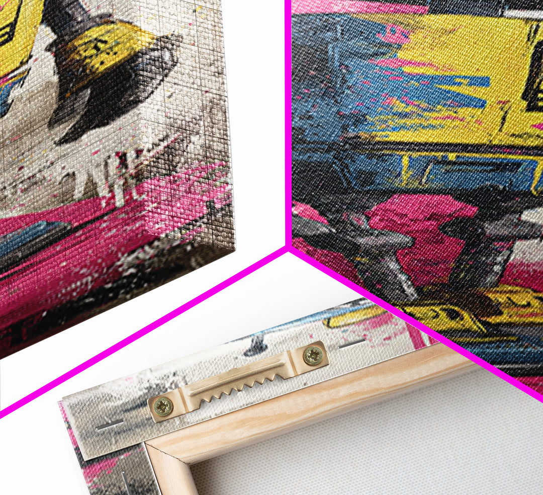 Cartoon Robot Character Canvas Print, Graffiti Art, Boho Wall Decor, Living Room Decor, Fine Art, Street, Textured Painting, GRF-1x3-22
