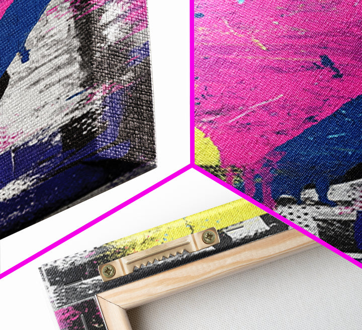 Neon Heart Painted on Cracked Concrete Texture Canvas Print, Graffiti Art, Luxury Decor, Living Room Decor, Street, GRF-1x3-66