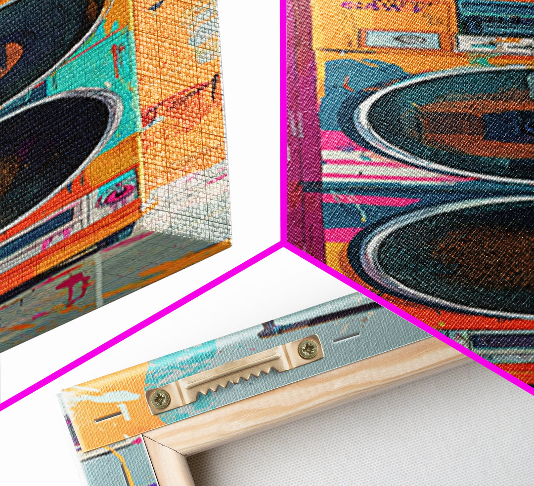 Boombox and Cassette Tape Canvas Print, Graffiti Art, Textured Painting, Living Room Decor, Fine Art, Street, Outdoor Decor, GRF-1x3-98
