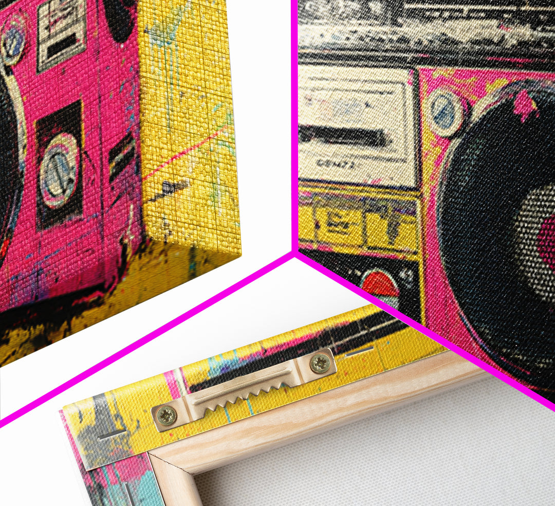 Boombox and Cassette Tape Framed Canvas Print, Graffiti Art, Contemporary Art, Living Room Decor, Fine Art, Street, GRF-2x1-34