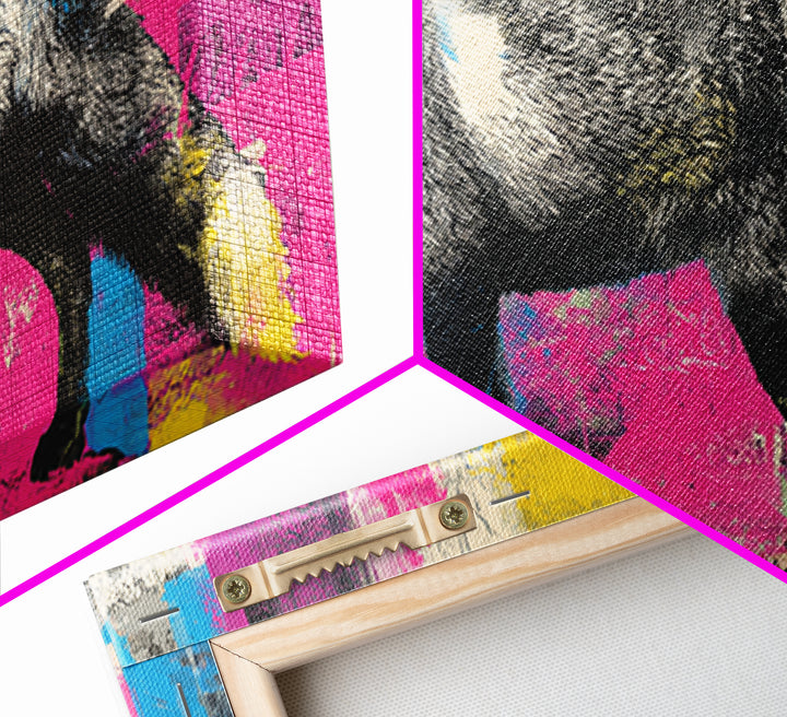 Urban Fox with Layered Sticker Collage Framed Canvas Print, Graffiti Art, Painting, Living Room Decor, Fine Art, Street, GRF-2x1-37