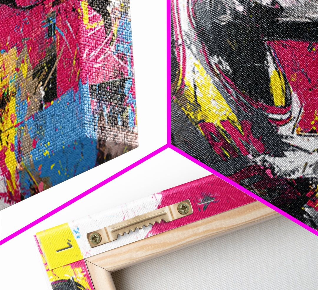 Basketball Player in Street Mural Energy Framed Canvas Print, Graffiti Art, Poster, Living Room Decor, Fine Art, Street, GRF-2x1-40