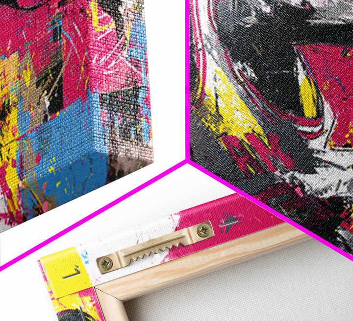 Basketball Player in Street Mural Energy Framed Canvas Print, Graffiti Art, Poster, Living Room Decor, Fine Art, Street, GRF-2x1-40