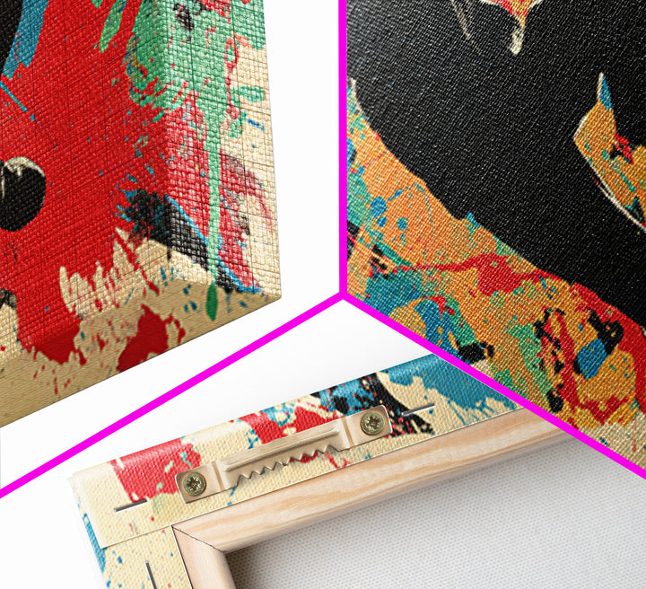 Breakdancer Silhouette over Bright Paint Splashes Framed Canvas Print, Graffiti Art, Poster, Living Room Decor, Street, GRF-2x1-46