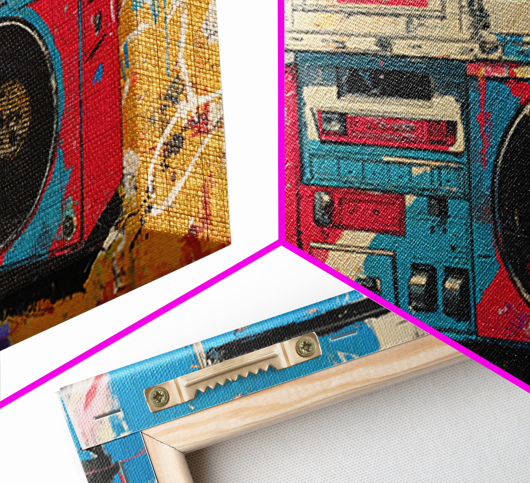 Boombox and Cassette Tape Canvas Print, Graffiti Art, Painting, Living Room Decor, Fine Art, Street, Canvas Art, Bedroom Decor, GRF-2x1-58