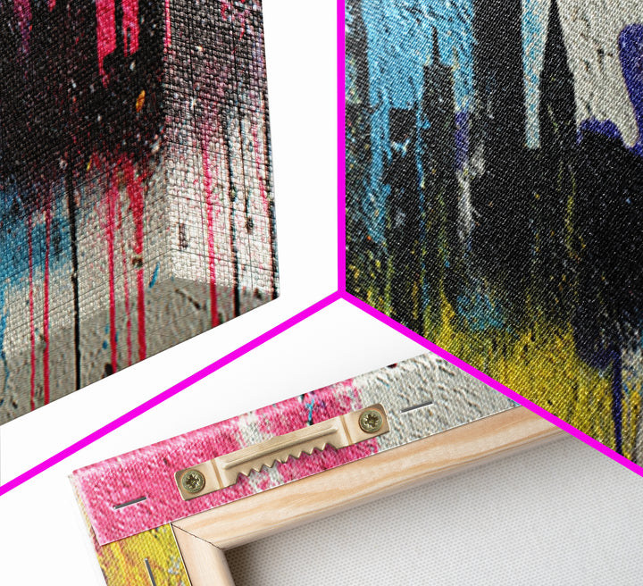 Paint Drips Forming a Skyline Silhouette Framed Canvas Print, Graffiti Art, Wall Decor, Living Room Decor, Abstract Art, Street, GRF-2x1-9