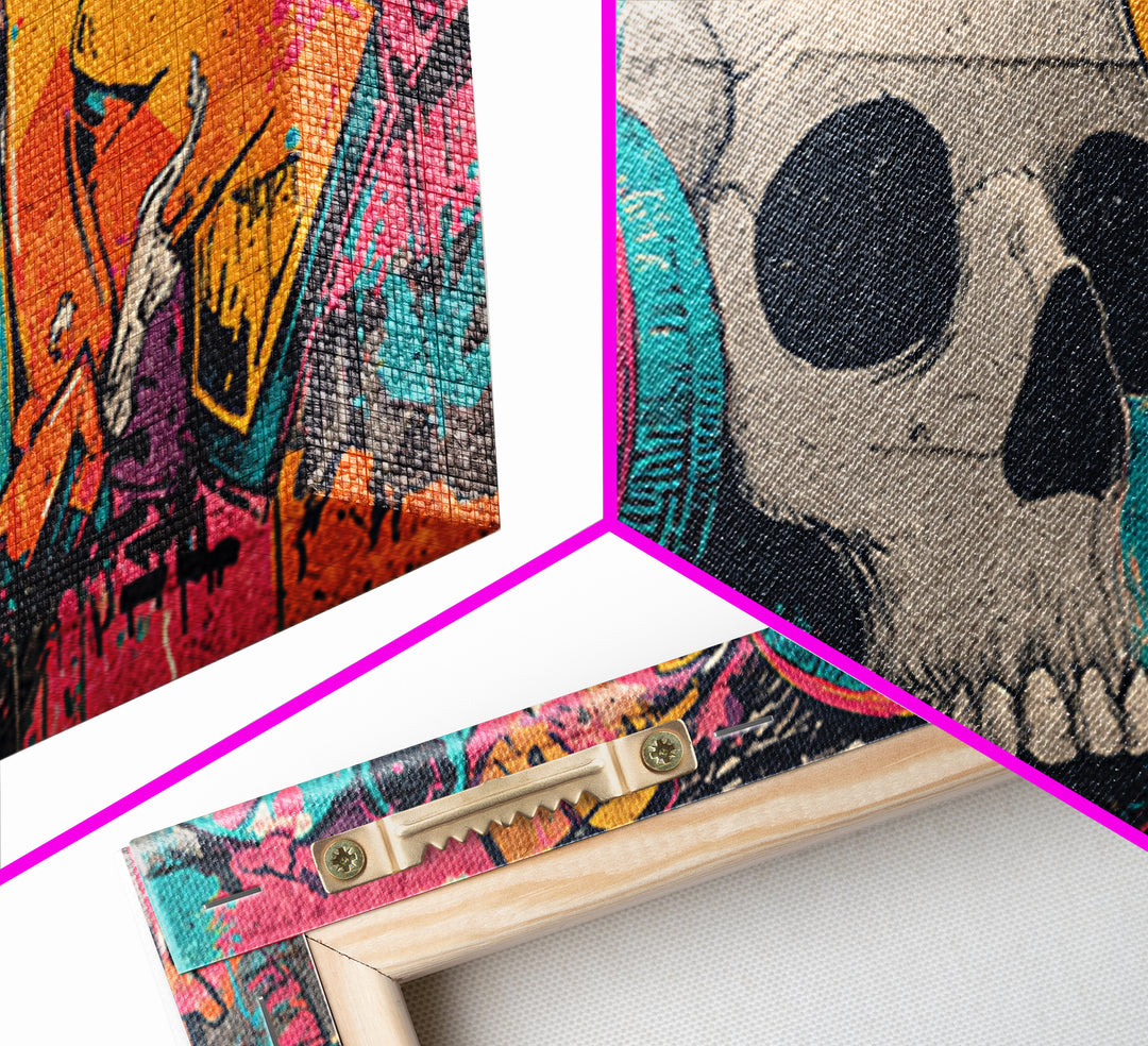 Skull and Headphones Mural Composition Framed Canvas Print, Graffiti Art, Mid Century Modern, Living Room Decor, Street, GRF-2x1-91