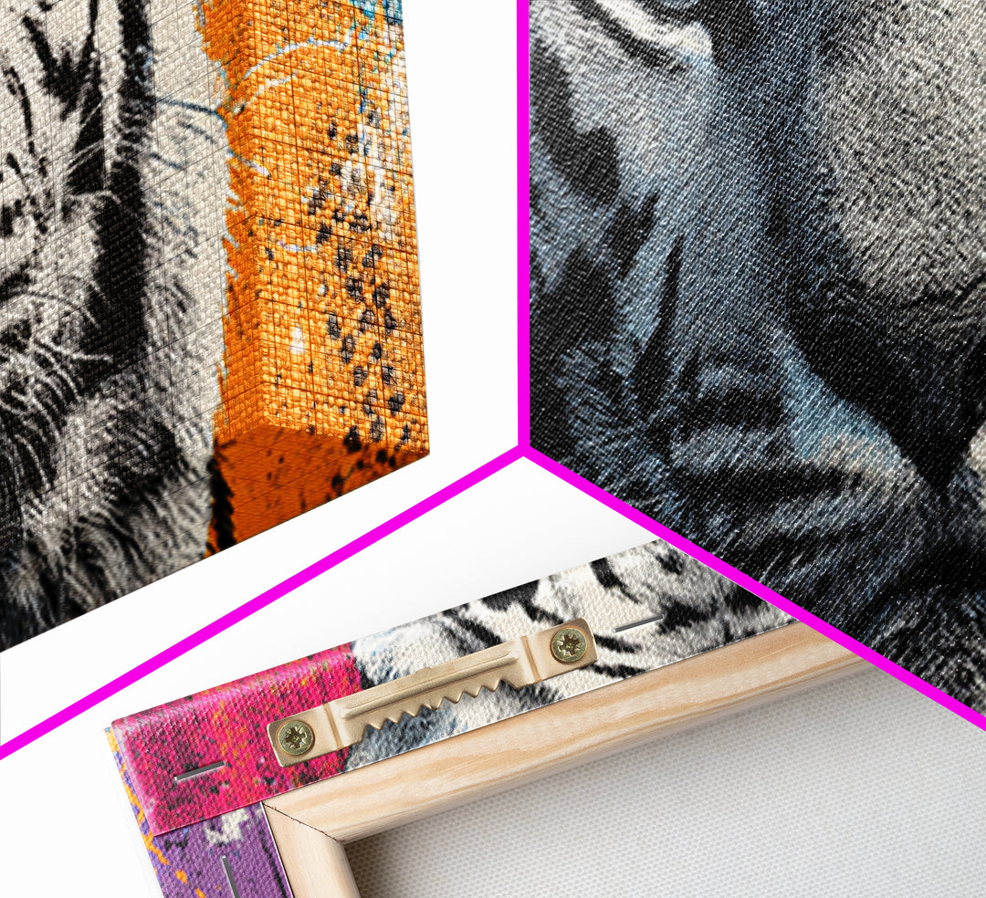 Urban Tiger Portrait Framed Canvas Print, Graffiti Art, Neutral Decor, Living Room Decor, Fine Art, Street, Home Decor, GRF-2x1-95
