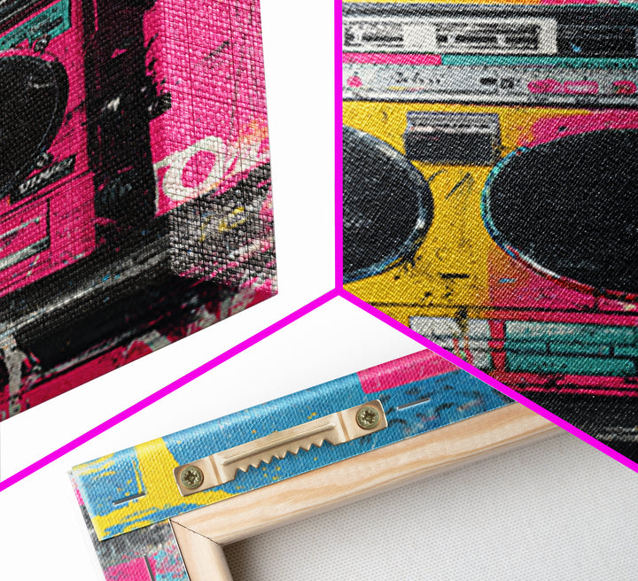 Boombox and Cassette Tape Framed Canvas Print, Graffiti Art, Art Deco, Living Room Decor, Fine Art, Street, Wall Sculpture, GRF-2x3-94