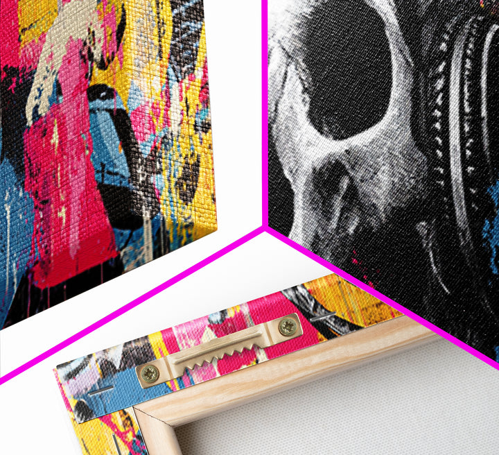 Skull and Headphones Mural Composition Framed Canvas Print, Graffiti Art, Gallery Decor, Living Room Decor, Fine Art, Street, GRF-3x1-15