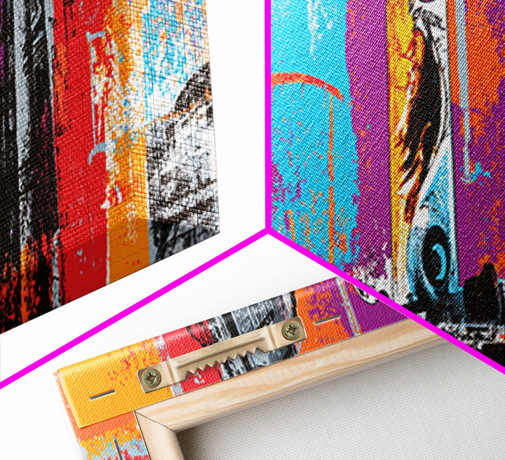Bright Skateboard Ramp Color Fields Canvas Print, Graffiti Art, Digital Print, Living Room Decor, Abstract Art, Street, GRF-3x1-16