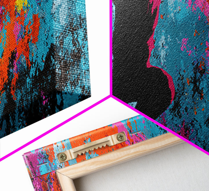 Breakdancer Silhouette over Bright Paint Splashes Canvas Print, Graffiti Art, Framed Art, Living Room Decor, Fine Art, Street, GRF-3x1-42