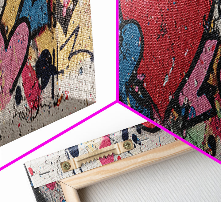 Neon Heart Painted on Cracked Concrete Texture Canvas Print, Graffiti Art, Digital Print, Living Room Decor, Fine Art, Street, GRF-3x1-46