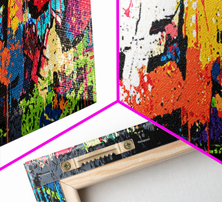 Paint Drips Forming a Skyline Silhouette Framed Canvas Print, Graffiti Art, Canvas Wall Art, Living Room Decor, Abstract Art, GRF-3x1-5