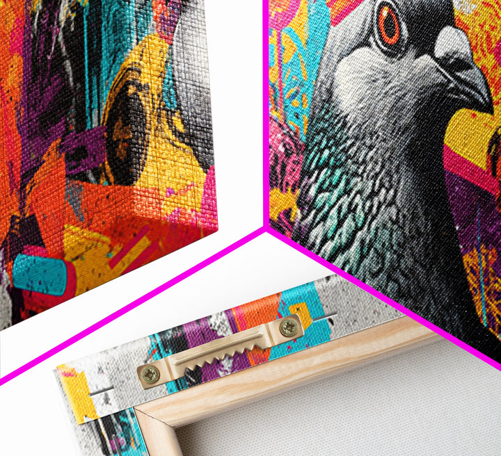 City Pigeon with Crown in Street Art Framed Canvas Print, Graffiti Art, Wall Hangings, Living Room Decor, Fine Art, Street, GRF-3x1-51