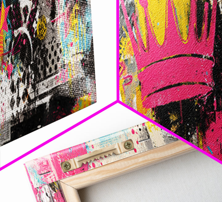 Abstract Crown and Stars Framed Canvas Print, Graffiti Art, Wall Decor, Living Room Decor, Abstract Art, Street, Canvas Art, GRF-3x1-59