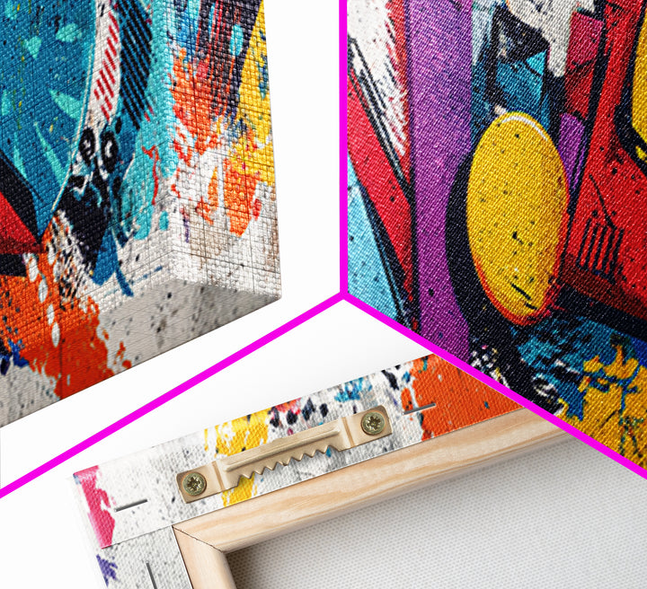 Wildstyle Arrows and Loops as Abstraction Framed Canvas Print, Graffiti Art, Statement Artwork, Living Room Decor, Abstract Art, GRF-3x1-7