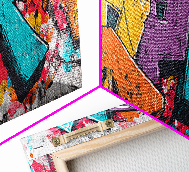 Graffiti Lettering Forms Without Readable Words Framed Canvas Print, Graffiti Art, Neutral Decor, Living Room Decor, Street, GRF-3x1-73