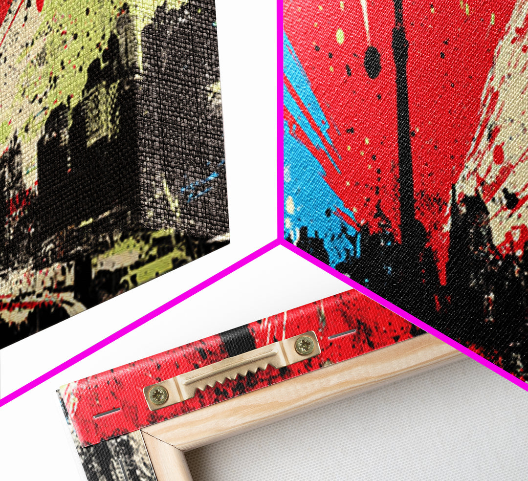 Paint Drips Forming a Skyline Silhouette Framed Canvas Print, Graffiti Art, Boho Wall Decor, Living Room Decor, Street, GRF-3x1-77