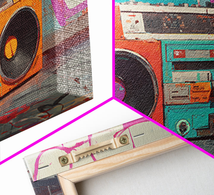 Boombox and Cassette Tape Canvas Print, Graffiti Art, Framed Art, Living Room Decor, Fine Art, Street, Neutral Decor, GRF-3x2-42
