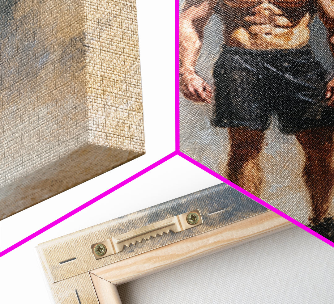 Bodybuilder Pose Rendered Framed Canvas Print, Gym Art, Living Room Decor, Gym Decor, Oil Painting, Strength, Sports Poster, GYM-1x1-28