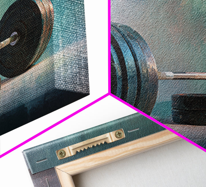 Barbell and Plates Framed Canvas Print, Gym Art, Framed Canvas, Gym Decor, Fine Art, Strength, Textured Painting, GYM-3x2-78
