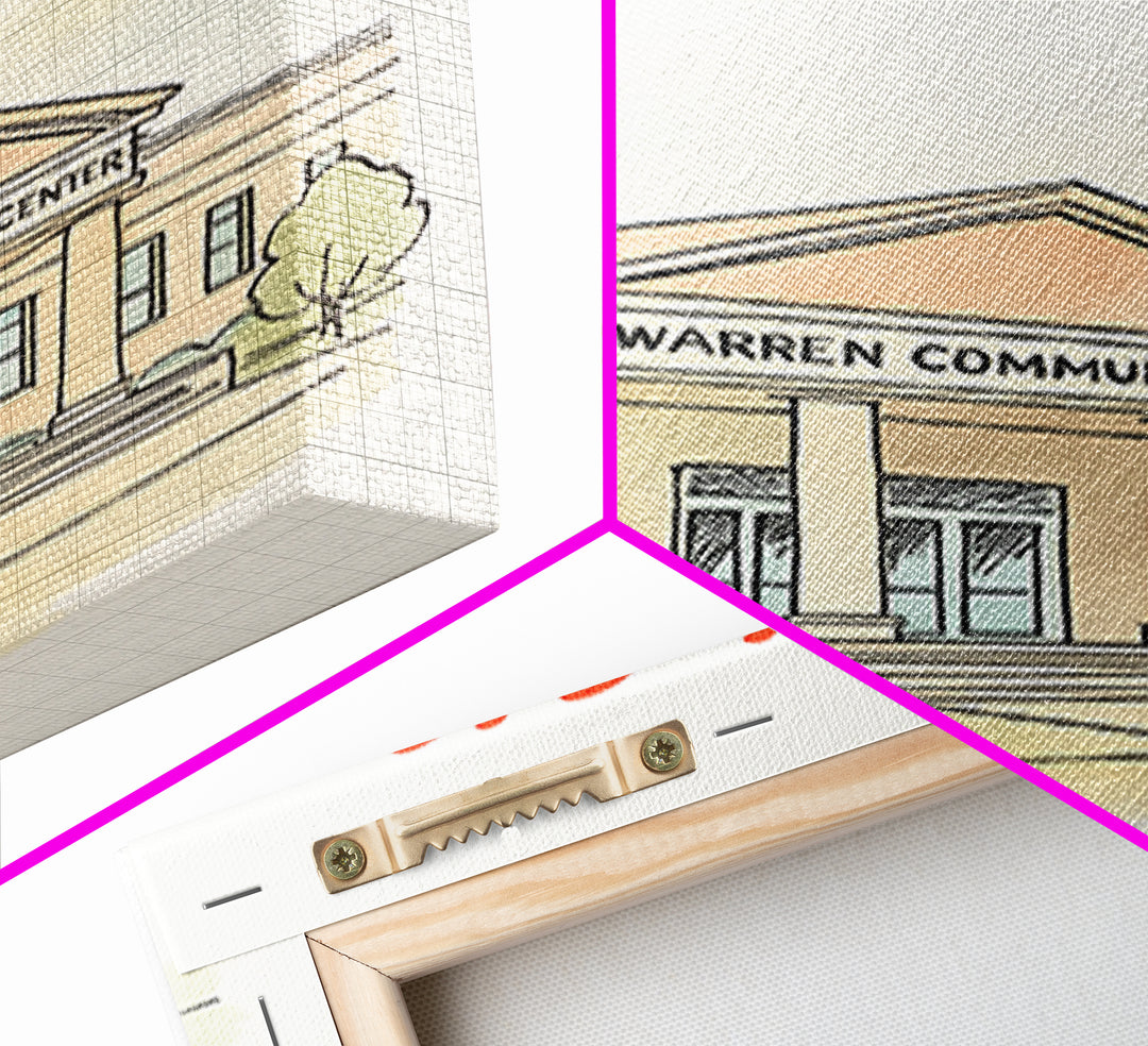 Waren Travel Poster, Framed Canvas Print, Soft Sketch Travel Art, Waren Travel Art, Eclectic Wall Decor, Retro Travel Print, City Poster