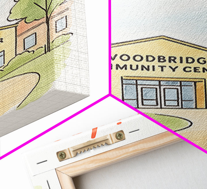 Woodbridge Travel Poster, Framed Canvas Print, Soft Sketch Travel Art, Woodbridge Poster Print, Vintage Travel Art, Travel Poster Set