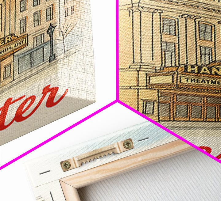 Worcester Massachusetts Travel Poster, Canvas Print, Illustrated City Wall Art, Worcester Art Print, Travel Art, Mid Century Wall Art