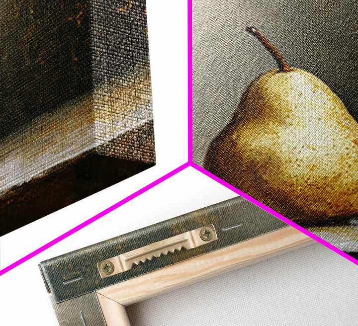 Elegant Pear Still Life on Linen Framed Canvas Print, Hotel Art, Wall Art, Hotel Decor, Abstract Art, Boutique, Framed Art, HOT-1x1-93