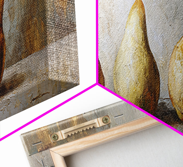 Elegant Pear Still Life on Linen Framed Canvas Print, Hotel Art, Beach Decor, Hotel Decor, Abstract Art, Boutique, Boho Decor, HOT-3x1-37