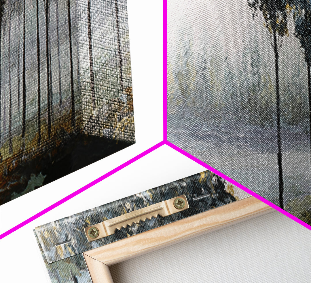 Misty Forest with Refined Calm Atmosphere Canvas Print, Hotel Art, Hotel Decor, Oil Painting, Boutique, Wall Sculpture, HOT-3x1-78