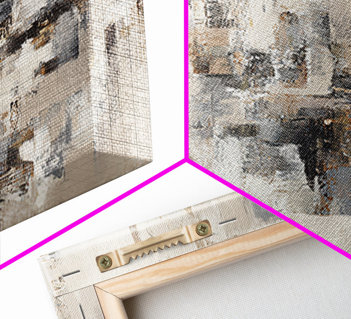 Sophisticated Neutral Abstract Framed Canvas Print, Hotel Art, Boho Decor, Hotel Decor, Fine Art, Boutique, Painting, HOT-3x1-89