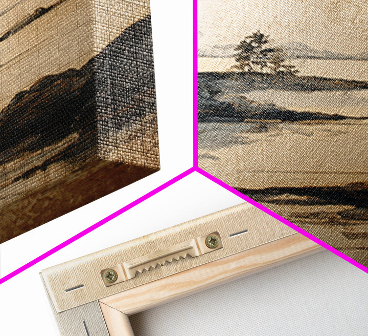 Japanese Ink Landscape Canvas Print, Hotel Art, Wood Wall Art, Hotel Decor, Fine Art, Boutique, Gallery Wall Set, Travel Poster, HOT-3x2-22