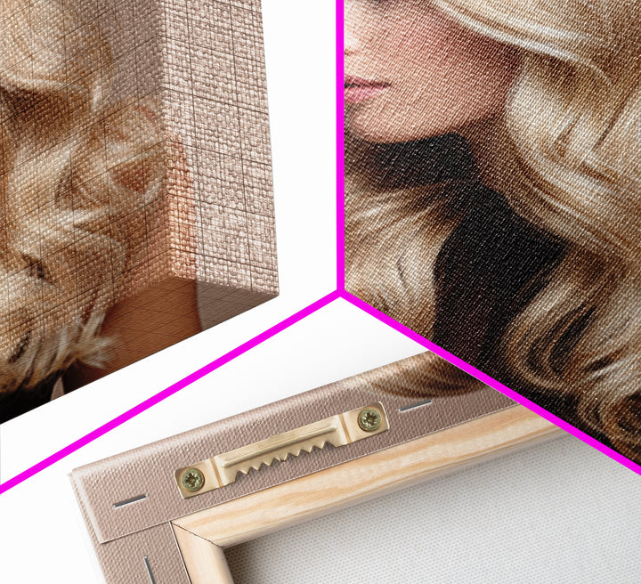 Blonde Waves Painted Framed Canvas Print, Hair Salon Art, African Art, Living Room Decor, Watercolor Art, Style, HSA-1x1-16
