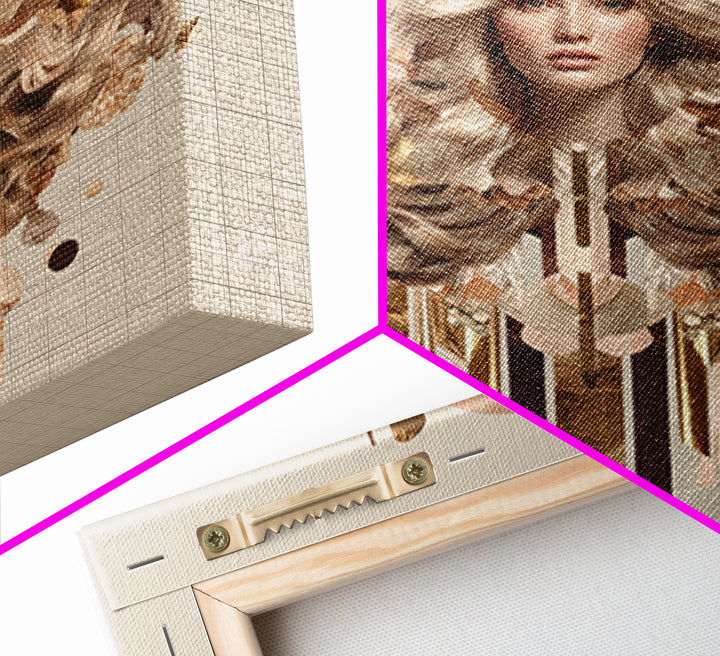 Fashion Portrait with Flowing Glossy Hair Canvas Print, Hair Salon Art, Neutral Decor, Living Room Decor, Oil Painting, Style, HSA-1x1-49