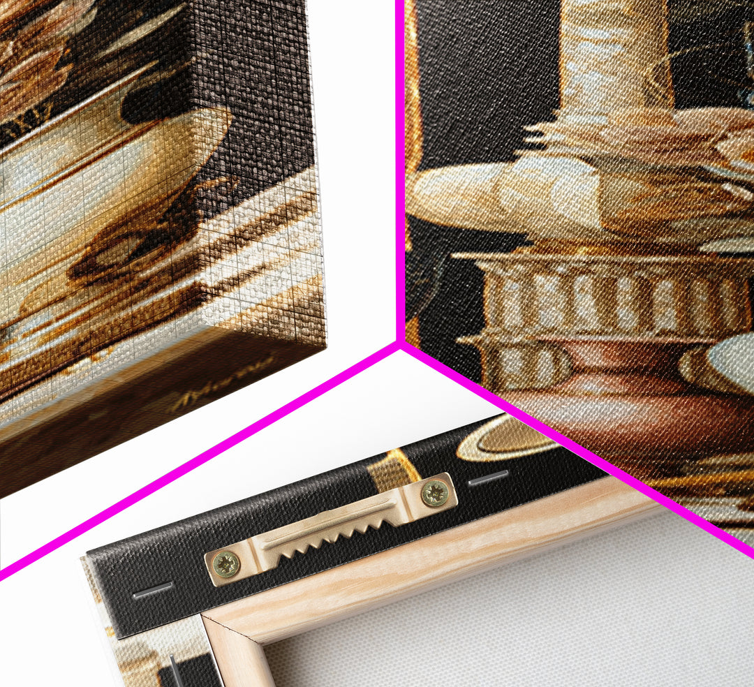 Baroque Mirror and Comb Still Life Framed Canvas Print, Hair Salon Art, Neutral Decor, Living Room Decor, Fine Art, Style, HSA-1x3-53