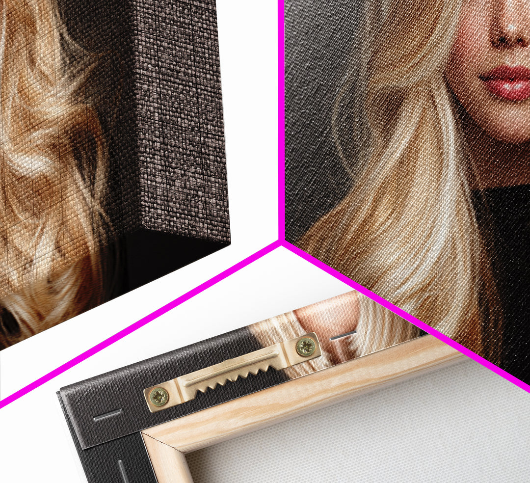 Blonde Waves Painted Framed Canvas Print, Hair Salon Art, Luxury Decor, Living Room Decor, Fine Art, Style, Printable Wall Art, HSA-2x1-12